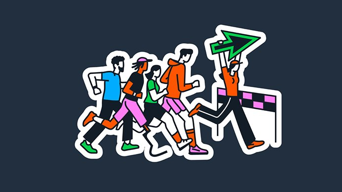 Amazon Advertising illustration of runners with arrow